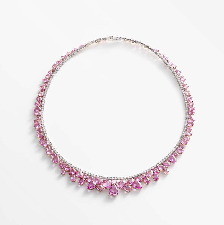 This pink sapphire necklace is the centrepiece of the new William & Son jewellery collection Beneath The Rose and features irregular clusters of rose-cut pink sapphires.